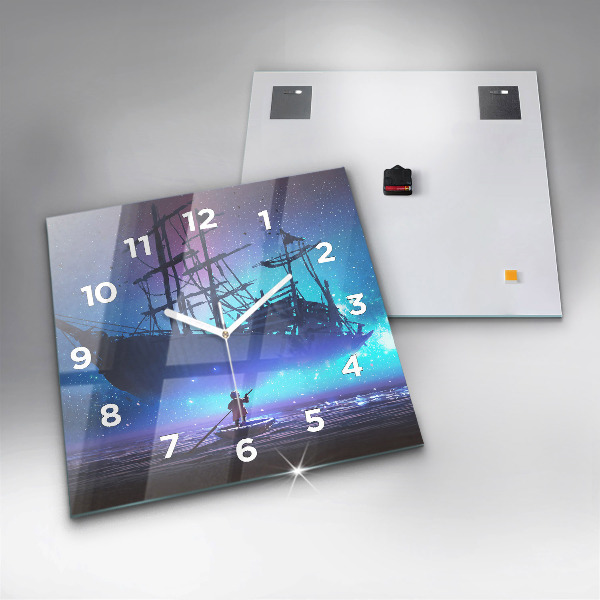 Horloge murale carrée Voilier fantastique