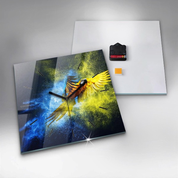 Horloge murale carrée Perroquet coloré