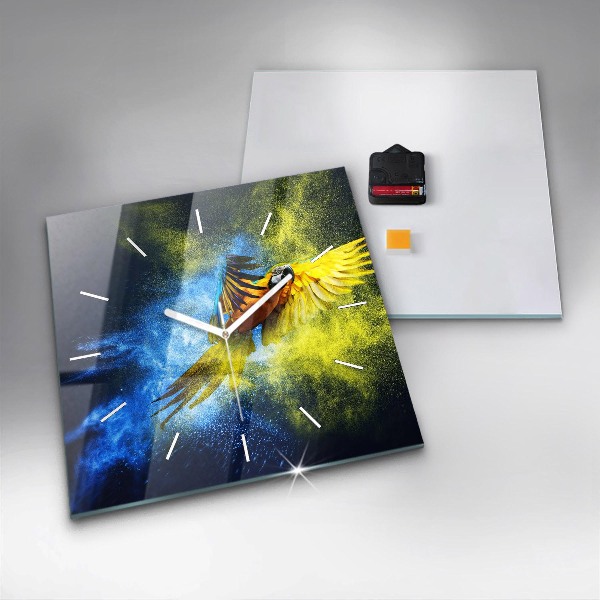 Horloge murale carrée Perroquet coloré