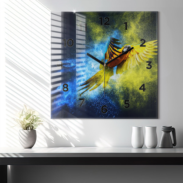 Horloge murale carrée Perroquet coloré