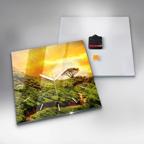 Horloge carrée en verre Colline du thé