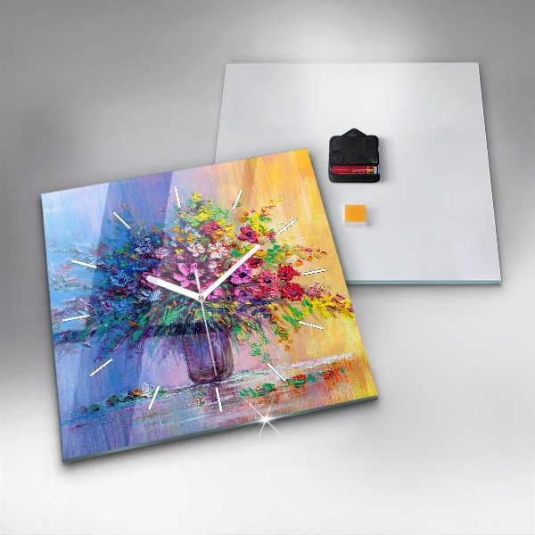 Horloge murale carrée Fleurs dans un vase