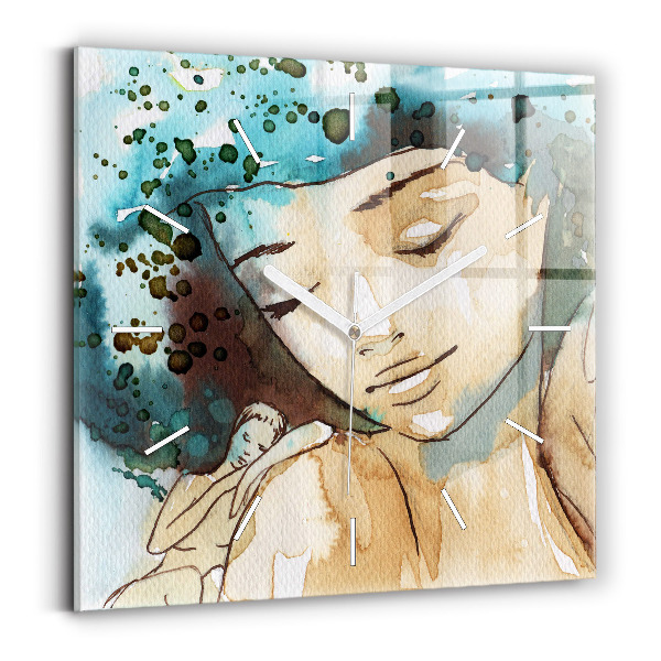 Horloge carrée en verre Femme abstraite