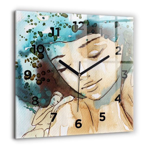 Horloge carrée en verre Femme abstraite