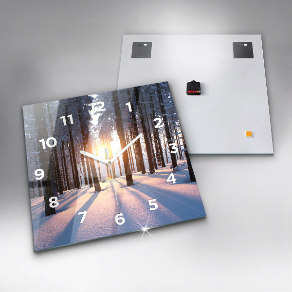 Horloge carrée en verre Forêt du coucher du soleil