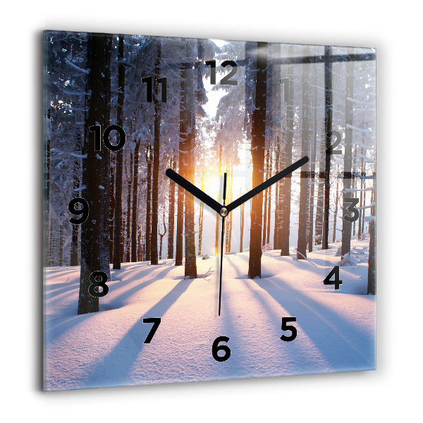 Horloge carrée en verre Forêt du coucher du soleil