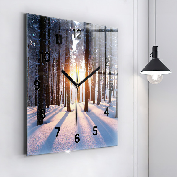 Horloge carrée en verre Forêt du coucher du soleil