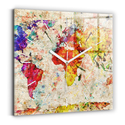 Horloge carrée en verre Carte du monde colorée