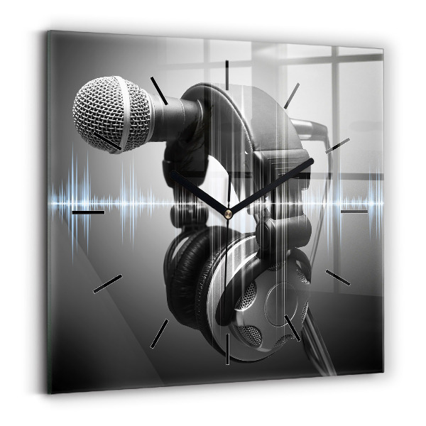 Horloge carrée en verre Microphone et casque