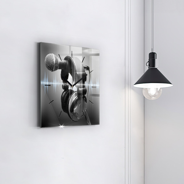 Horloge carrée en verre Microphone et casque