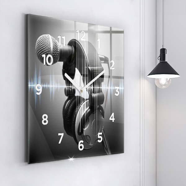 Horloge carrée en verre Microphone et casque