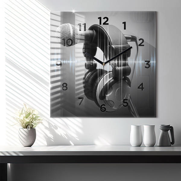 Horloge carrée en verre Microphone et casque