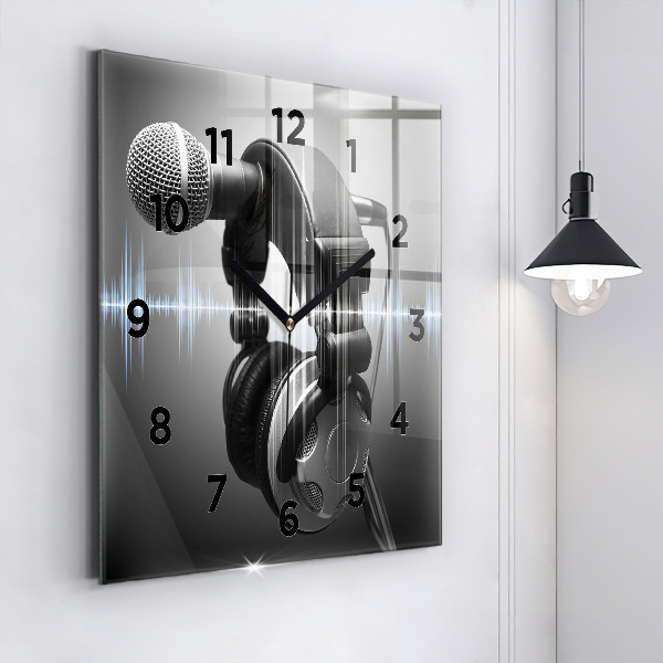 Horloge carrée en verre Microphone et casque