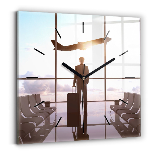 Horloge carrée en verre 'Homme à l''aéroport'