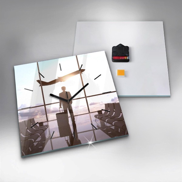 Horloge carrée en verre 'Homme à l''aéroport'