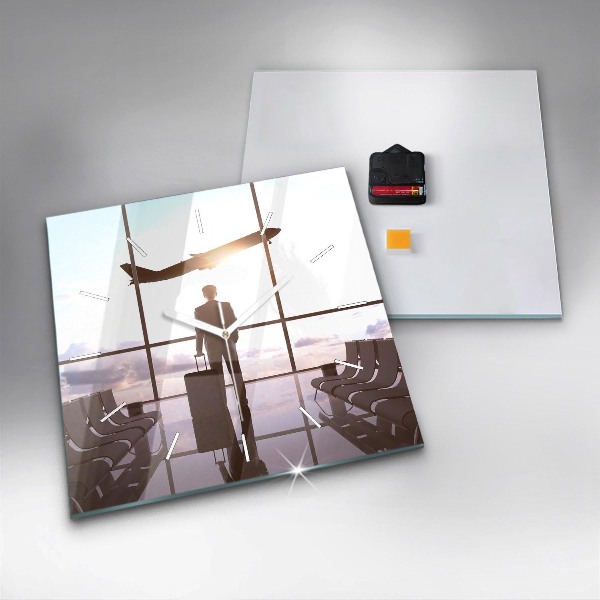 Horloge carrée en verre 'Homme à l''aéroport'