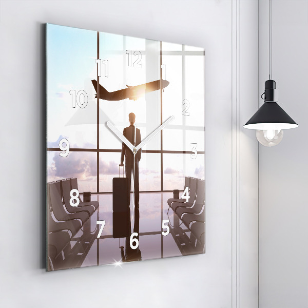 Horloge carrée en verre 'Homme à l''aéroport'