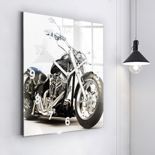 Horloge carrée en verre Moto noire