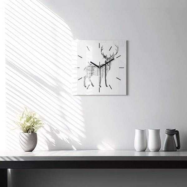Horloge carrée en verre 'Silhouette d''un cerf Forêt'