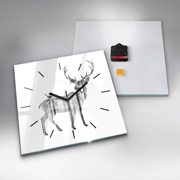 Horloge carrée en verre 'Silhouette d''un cerf Forêt'
