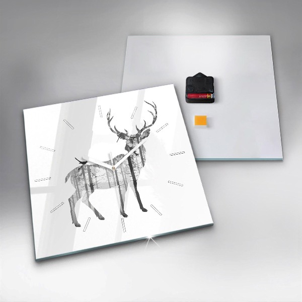 Horloge carrée en verre 'Silhouette d''un cerf Forêt'