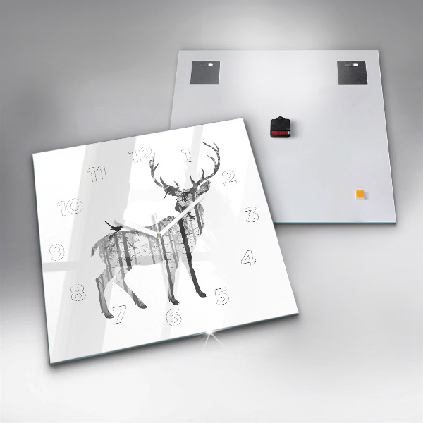 Horloge carrée en verre 'Silhouette d''un cerf Forêt'
