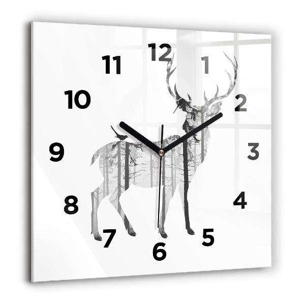 Horloge carrée en verre 'Silhouette d''un cerf Forêt'