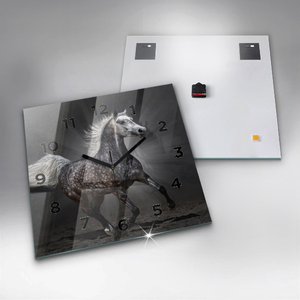 Horloge carrée en verre Cheval au galop