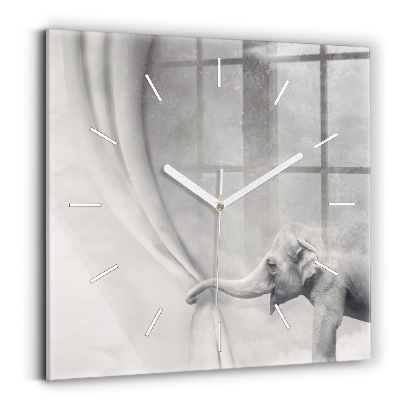 Horloge carrée en verre Éléphant