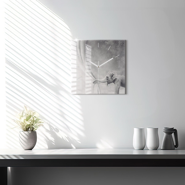 Horloge carrée en verre Éléphant