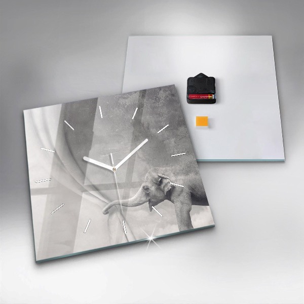 Horloge carrée en verre Éléphant