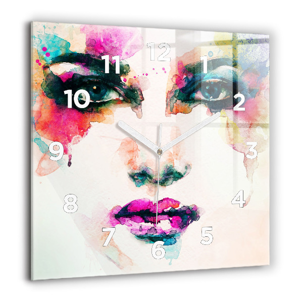 Horloge carrée en verre Visage de femme abstrait