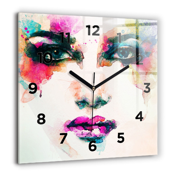 Horloge carrée en verre Visage de femme abstrait