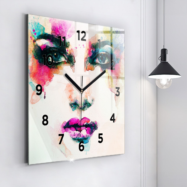 Horloge carrée en verre Visage de femme abstrait