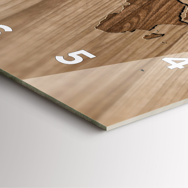 Horloge carrée en verre Carte du monde sur bois