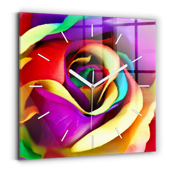 Horloge carrée en verre Rose arc-en-ciel