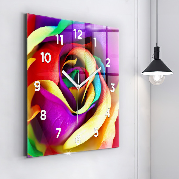 Horloge carrée en verre Rose arc-en-ciel