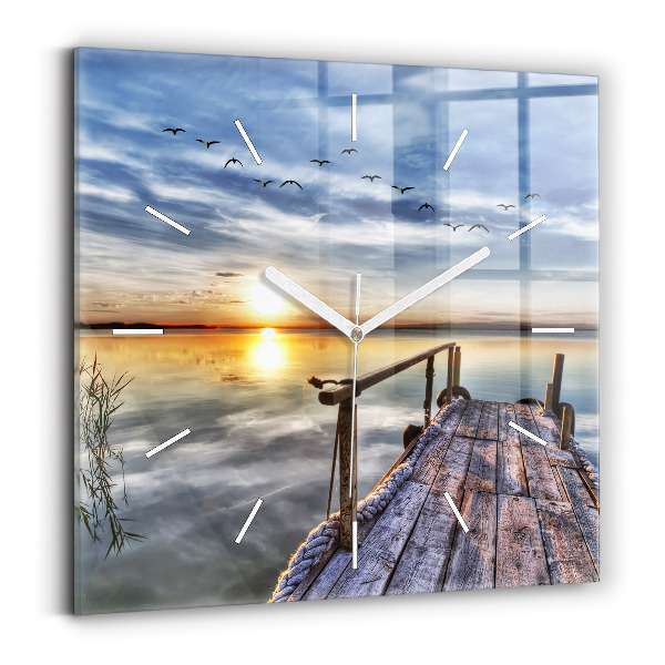 Horloge carrée en verre Coucher de soleil sur le lac