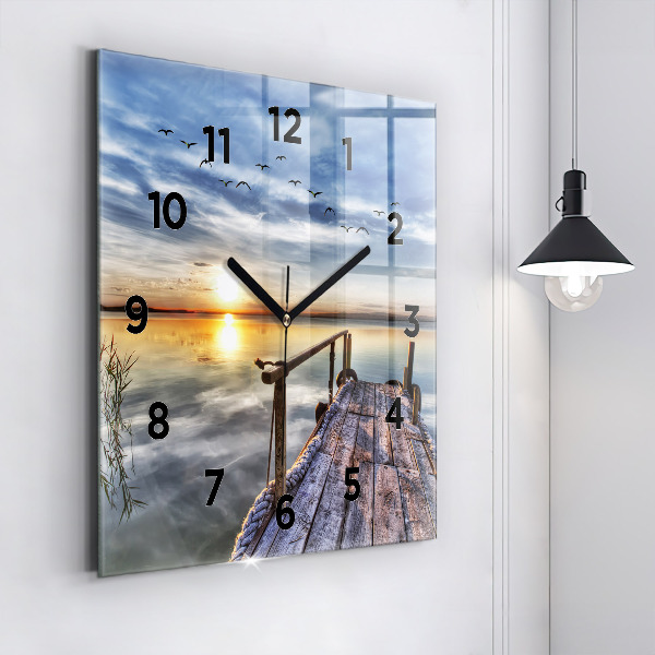 Horloge carrée en verre Coucher de soleil sur le lac