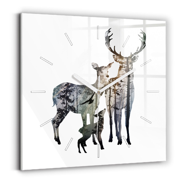 Horloge carrée en verre Famille des cerfs