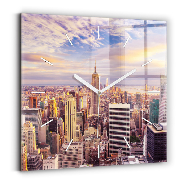 Pendule carrée en verre Coucher de soleil à New York