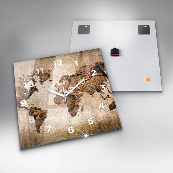 Pendule carrée en verre Carte du monde vintage