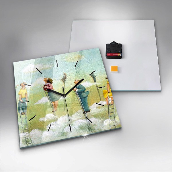 Pendule carrée en verre 'Les gens sur l''échelle'