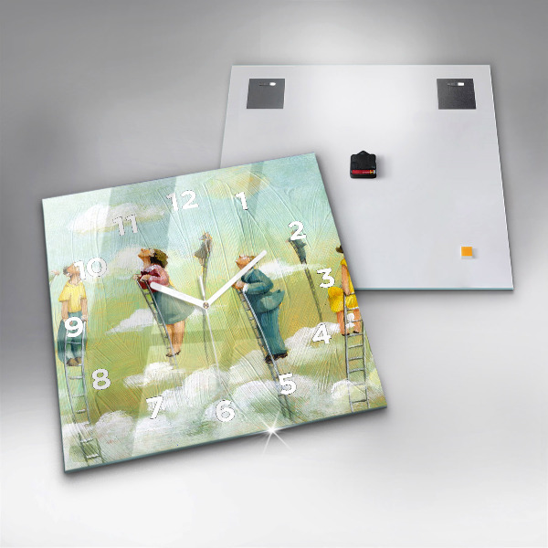 Pendule carrée en verre 'Les gens sur l''échelle'