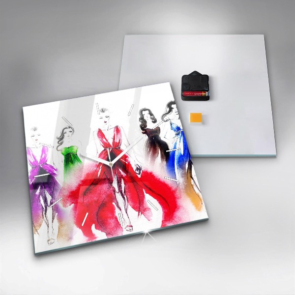 Pendule carrée en verre Femmes en robes colorées