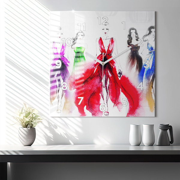 Pendule carrée en verre Femmes en robes colorées