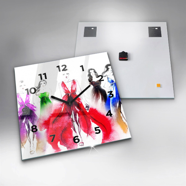 Pendule carrée en verre Femmes en robes colorées