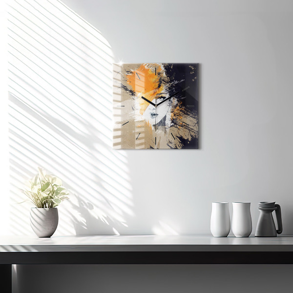 Pendule carrée en verre 'Portrait d''une femme abstrait'