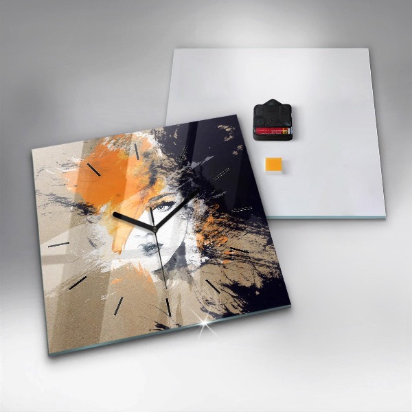 Pendule carrée en verre 'Portrait d''une femme abstrait'