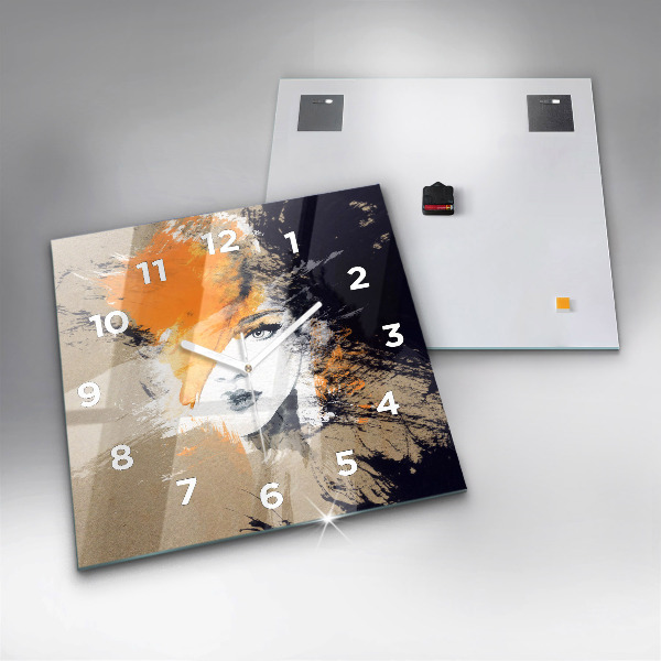 Pendule carrée en verre 'Portrait d''une femme abstrait'